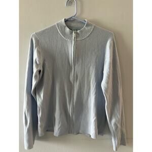 Shu Shu Full Zip Sweater Ribbed Long Sleeve Mock Neck Dusty Baby Blue Medium